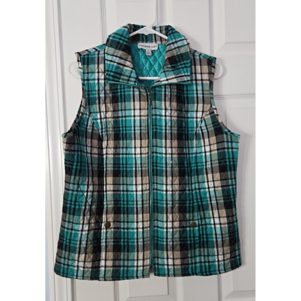 Southern Lady Womans Size Small Plaid Quilted. Vest